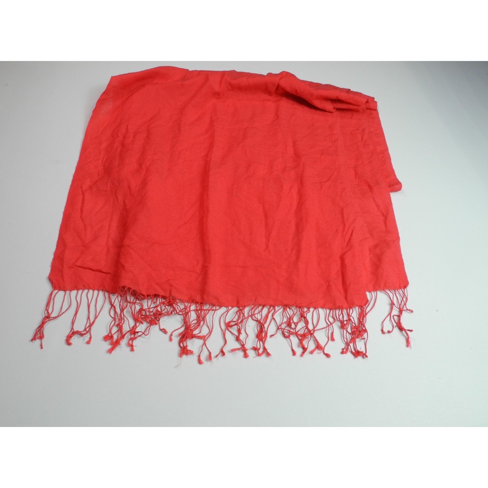 Chicos Scarf Womens One Size Red Fringe Lightweight Soft Travel Silk Wool Shawl